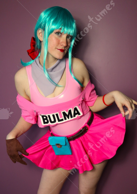Women Bulma Derivative Sexy Lingerie Set Costume Pink Bodysuit And Crop Top With Mini Skirt
