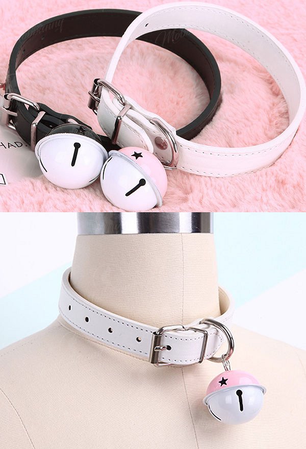 Cute Harajuku Style Maiden Maid Adult Role Play Accessory Bell Collar Choker Necklace with Chain