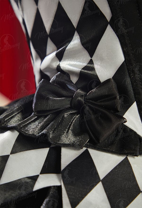 Gothic Plaid Clown Corset Skirt Set Black and White Diamond Plaid Top and Tutu Skirt with Headband and Collar Gothic Plaid Clown Corset Skirt Set Black and White Diamond Plaid Top and Tutu Skirt with Headband and Collar