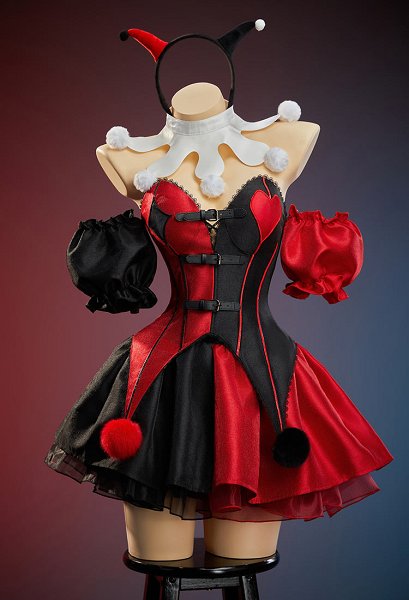 Halloween Gothic Red and Black Patchwork Skirt Outfit Corset and Layered Skirt with Collar and Headband