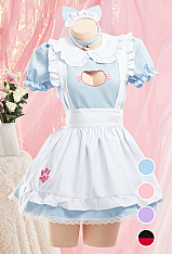 Sexy Kawaii Maid Costume with Paw Embroidery Flirty Lingerie Dress for Fun Open Chest Style Multicolor