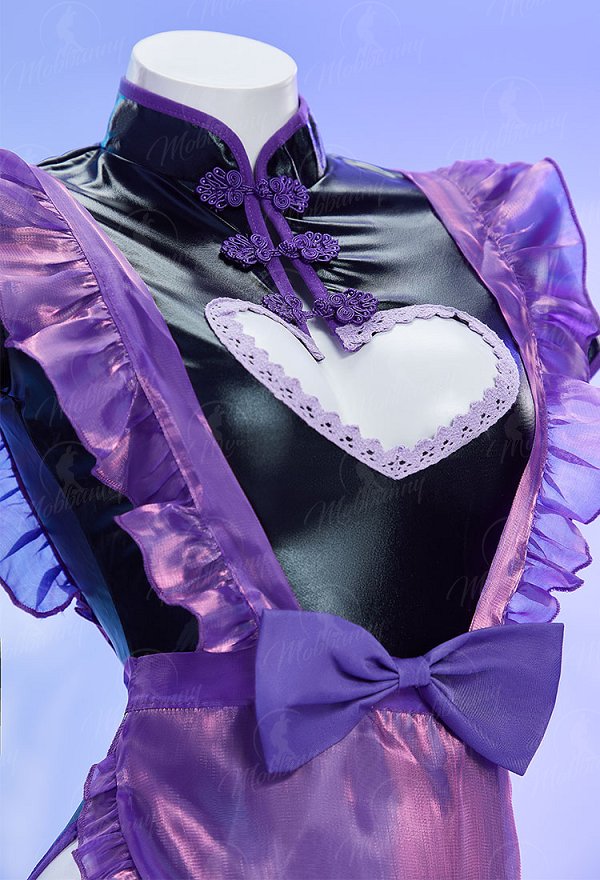 BAO MAID Sexy Lingerie Set Purple Maid Style Chest Open Cheongsam Dress with Apron Thong BAO MAID Sexy Lingerie Set Purple Maid Style Chest Open Cheongsam Dress with Apron Thong