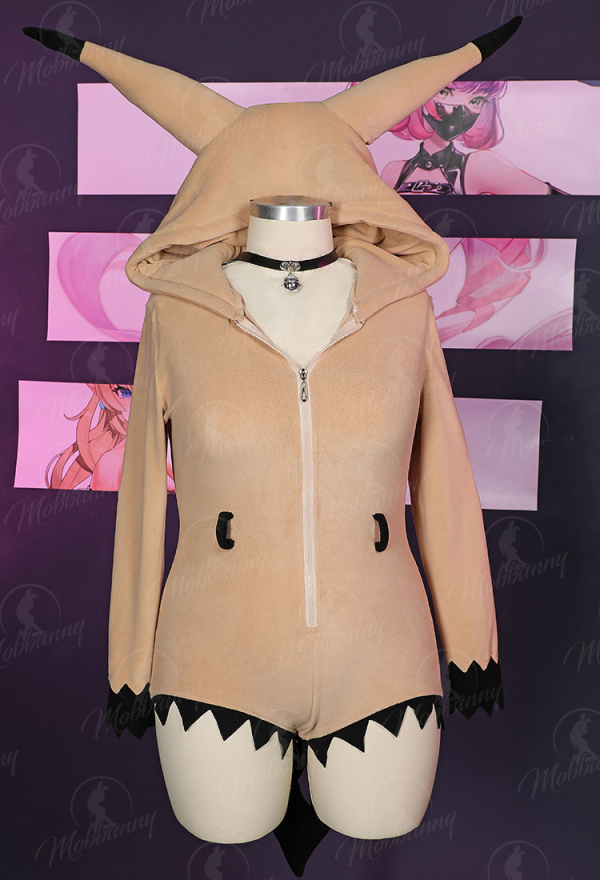 Plus Size Mimikyu Derivative Sexy Fluffy Hooded Bodysuit Halloween One Piece Lingerie Rompers with Choker and Socks