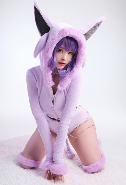 PM Derivative Fluffy Bodycon Romper Pajama Halloween Furry Bodysuit Long Sleeve Hooded Jumpsuit with Tail Belt and Socks