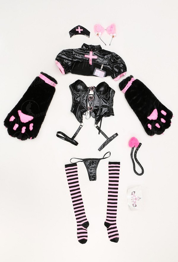 [MobPaws] LOVE SHOT Devil Cat Furry Paw Sexy Nurse Lingerie Set Top and Panty with Claws and Thigh Socks