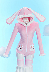 [MobFur] Cute Bunny Furry Bodycon Romper Kawaii Pink Rabbit Bodysuit with Choker Tail and Stocks