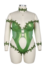 Plus-size Superhero Derivative Sexy Lingerie Set Vine Style Bodysuit with Gloves and Necklace