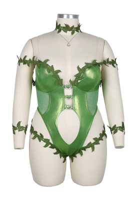 Plus-size Superhero Derivative Sexy Lingerie Set Vine Style Bodysuit with Gloves and Necklace