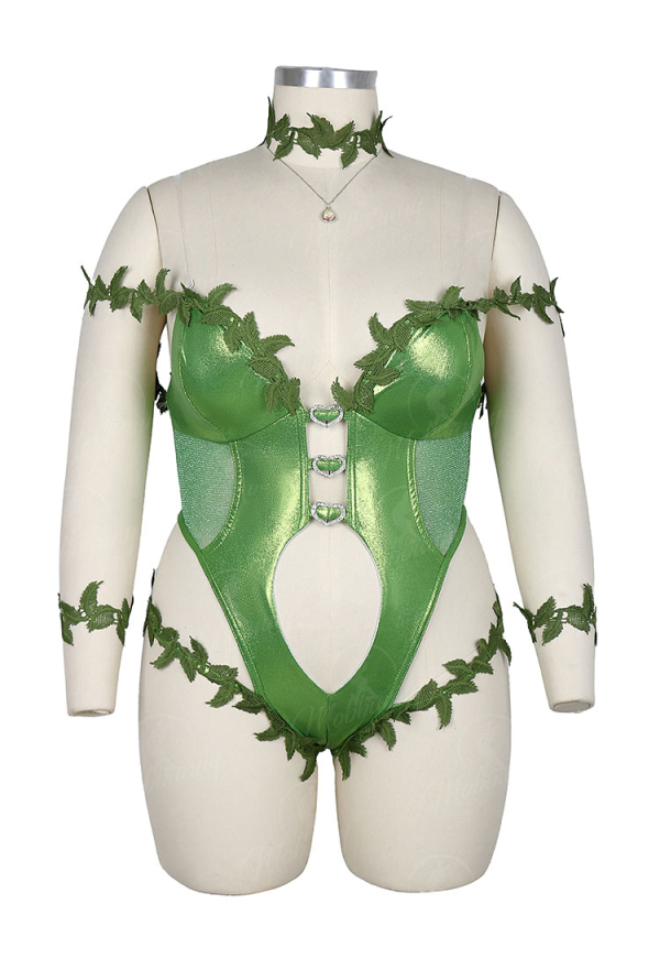 Plus-size Superhero Derivative Sexy Lingerie Set Vine Style Bodysuit with Gloves and Necklace