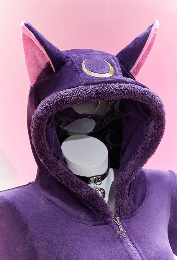 [MobFur] Luna Derivative Fluffy Bodycon Romper Purple Furry Lingerie Hooded Bodysuit Homewear with Tail Belt and Socks