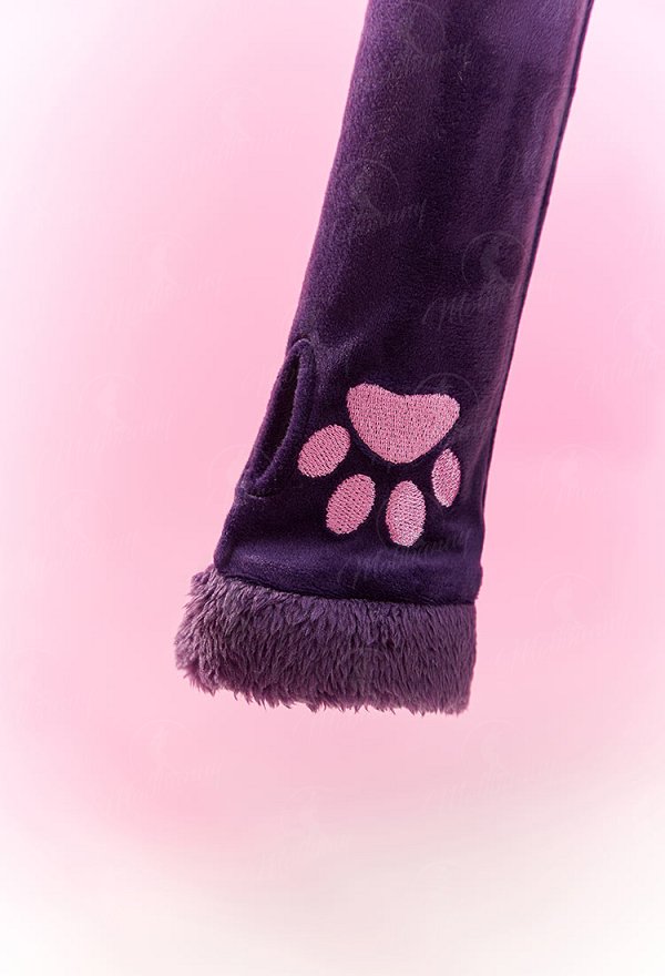 [MobFur] Luna Derivative Fluffy Bodycon Romper Purple Furry Lingerie Hooded Bodysuit Homewear with Tail Belt and Socks