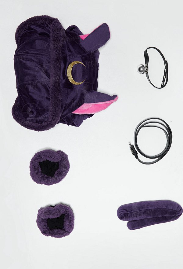 [MobFur] Luna Derivative Fluffy Bodycon Romper Purple Furry Lingerie Hooded Bodysuit Homewear with Tail Belt and Socks