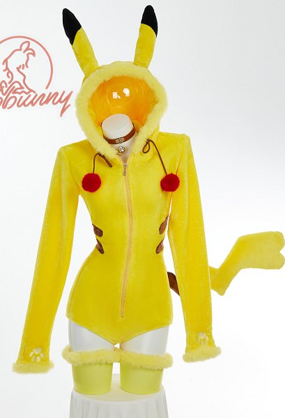 PM Derivative Plush Homewear Fluffy Bodycon Romper Hooded Bodysuit with Thigh socks and Choker