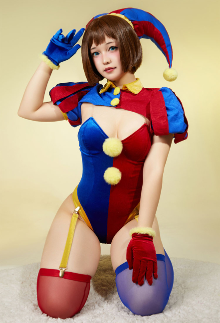 TADC Clown Girl Derivative Sexy Lingerie Set Blue Red Bodysuit and Mini Skirt with Gloves and Hat