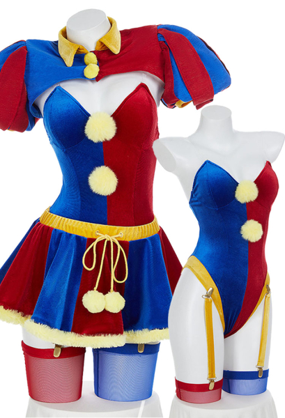 TADC Clown Girl Derivative Sexy Lingerie Set Blue Red Bodysuit and Mini Skirt with Gloves and Hat