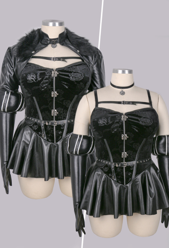 Plus Size Yennefer Derivative Sexy Lingerie Set Black Dress and Short Jacket with Gloves Belt