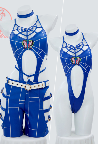 Jolyne Derivative Sexy Lingerie Set Cutout Bodysuit and Long Pants with Belt Cosplay Costume