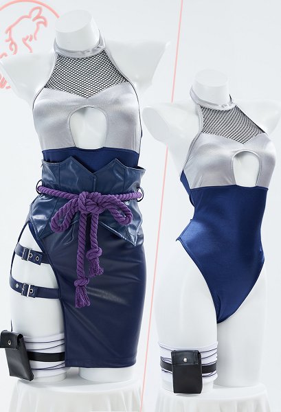 Ninja Derivative Sexy Lingerie Costume Cutout Bodysuit and Skirt with Sleeves and Waist Rope
