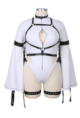 Plus Size Code Giasu C.C. Derivative Sexy Cosplay Bodysuit Cut Out Strappy Jumpsuit with Long Stockings
