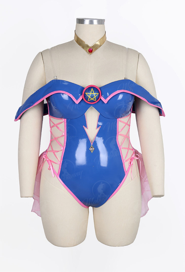 Plus Size Dark Magician Girl Derivative Sexy Cosplay Suit Hollow Off-the-Shoulder Bodysuit with Hat and Tulle Skirt