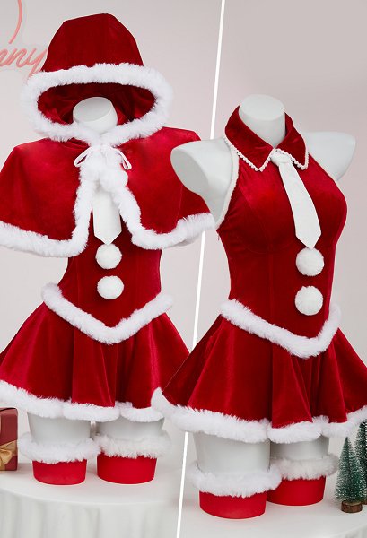 [MobFur] Vocal Derivative Sexy Lingerie Costume Christmas Clothing Plush Bodysuit with Cape and Sleeves