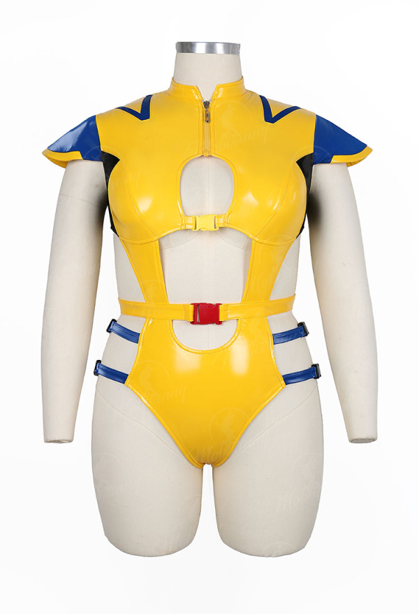 Plus Size Superhero Derivative Sexy Lingerie Set with Lace-up Bodysuit Hat and Gloves