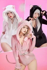 [MobFur] Kawaii Cat Hooded Bodysuit Sexy Lingerie Neko Plush Bodycon Romper with Tail Belt