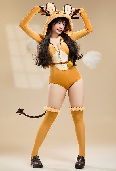 [MobFur] PM Derivative Sexy Linngerie Plush Bodycon Romper Kawaii Hooded Bodysuit with Tail Belt
