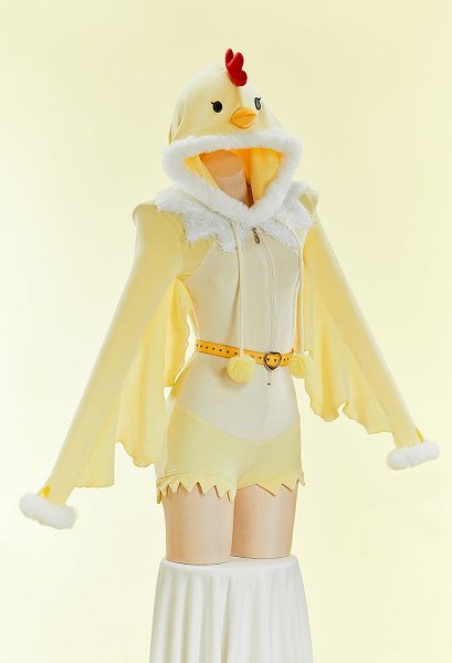 [MobFur] Kawaii Cream Yellow Chicken Sexy Lingerie Plush Romper Halloween Costume Furry Onesie with Eyes and Socks