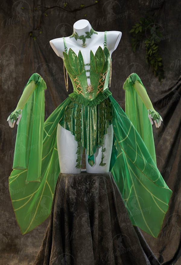 Superhero Derivative Sexy Lingerie Halloween Costume Elf Fairy Irregular Dress with Detachable Chiffon Sleeves