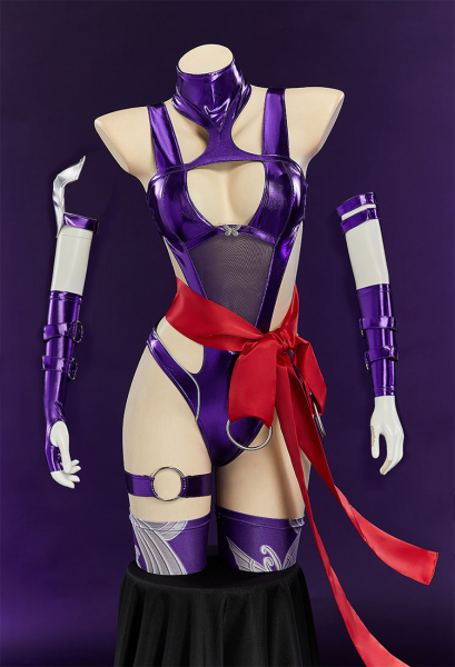 Rival Girl Derivative Sexy Cosplay Jumpsuit High Neck Cut Out Bodysuit with Belt and Socks