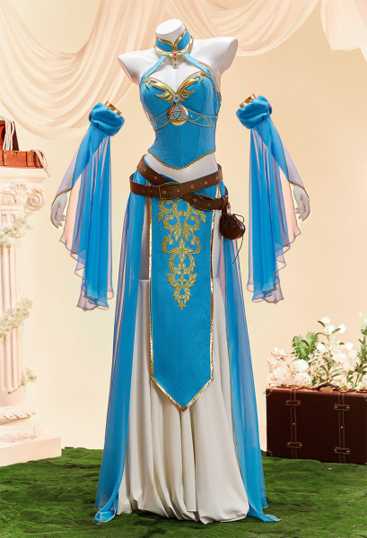 The Legend of Zelda Princess Zelda Derivative Sexy Lingerie Dance Dress Costume Halter Top and Skirt with Sleeves and Waist Bag