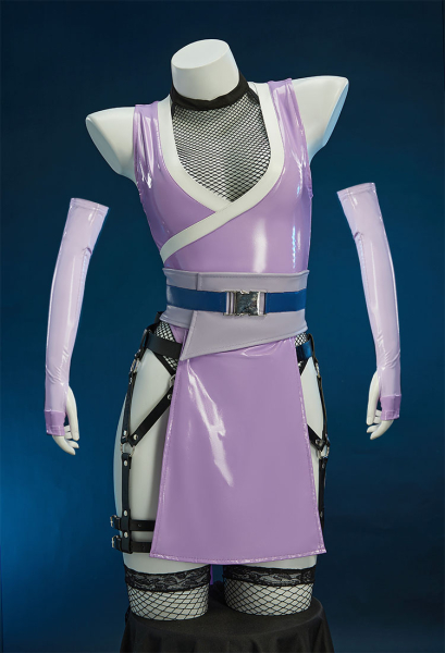 Upgraded Ver Ninja Derivative Sexy Cosplay Costume Set Fishnet Top and Deep V Bodysuit with Mask and Waist Belt