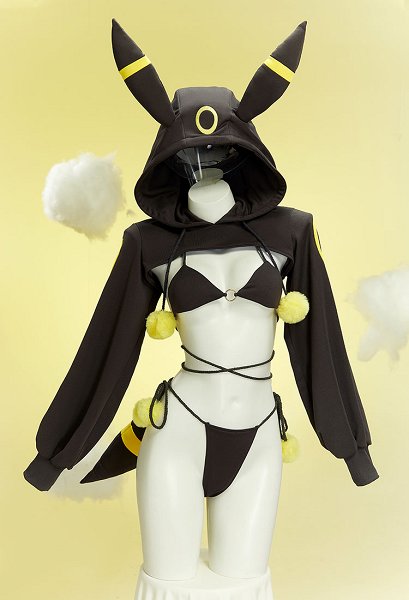 PM Derivative Sexy Cosplay Suit Lace Bikini Set with Hooded Short Jacket and Tail
