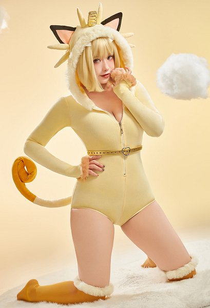 [MobFur] PM Derivative Sexy Cosplay Costume Cat Plush Homewear Meow Romper Fuzzy Bodysuit with Tail and Socks