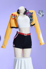 K-Pop: Demon Hunters Rumi Derivative Sexy Costume Set Printed Jacket with Shorts and Bra