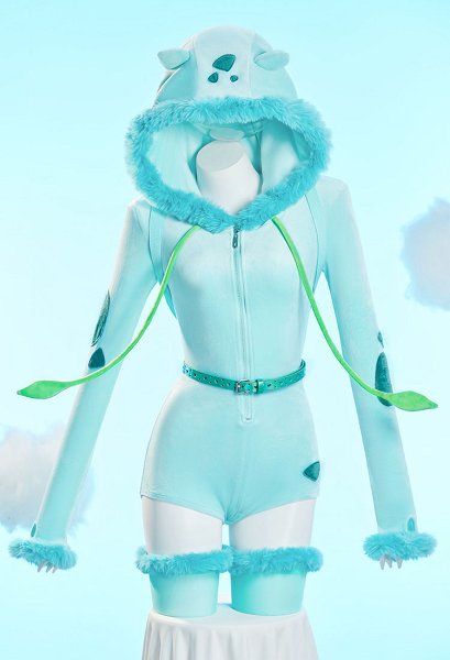 [MobFur] PM Derivative Sexy Cosplay Costume Cute Plush Homewear Hooded Bodysuit with Backpack and Belt