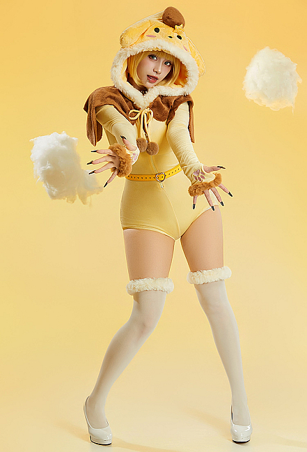 [MobFur] Anime Doll Derivative Sexy Plush Homewear Romper Furry Bodysuit with Shawl and Tail