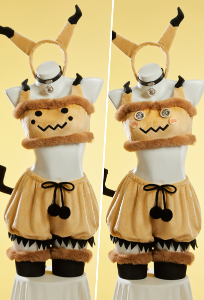 [MobFur] PM Derivative Sexy Cosplay Costume Plush Homewear Crop Top and Shorts with Hairband Tail