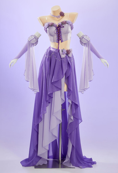 The Long Hair Princess Derivative Sexy Cosplay Costume Dance Style Outfit Tube Top and Layered Skirt with Sleeves and Choker