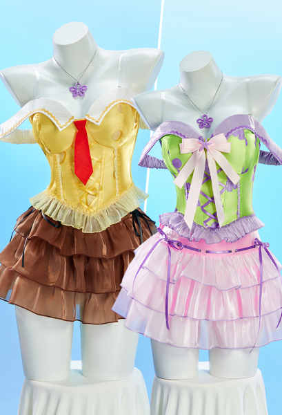 SpongeBob and Patrick Star Derivetive Cosplay Costume Floral Print Cinched Bodice and Cake Skirt with Tie