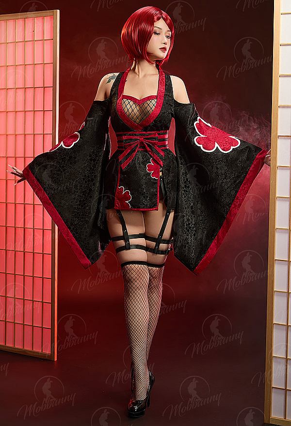 Ninja Derivative Sexy Outfit Wide-Sleeved Kimono Dress with Obi Belt and Socks Ninja Derivative Sexy Outfit Wide-Sleeved Kimono Dress with Obi Belt and Socks