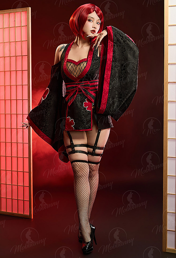 Ninja Derivative Sexy Outfit Wide-Sleeved Kimono Dress with Obi Belt and Socks Ninja Derivative Sexy Outfit Wide-Sleeved Kimono Dress with Obi Belt and Socks