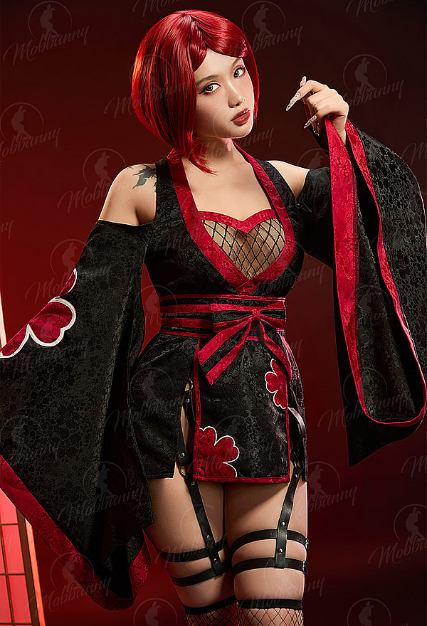 Ninja Derivative Sexy Outfit Wide-Sleeved Kimono Dress with Obi Belt and Socks Ninja Derivative Sexy Outfit Wide-Sleeved Kimono Dress with Obi Belt and Socks