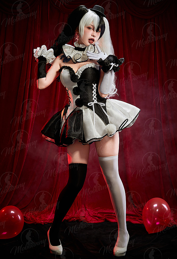 Terrifier Derivative Halloween Sexy Corset Dress Set Black and White Color-blocked Off-shoulder Top and Skirt with Gloves and Collar Terrifier Derivative Halloween Sexy Corset Dress Set Black and White Color-blocked Off-shoulder Top and Skirt with Gloves and Collar
