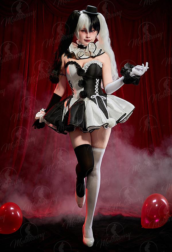 Terrifier Derivative Halloween Sexy Corset Dress Set Black and White Color-blocked Off-shoulder Top and Skirt with Gloves and Collar Terrifier Derivative Halloween Sexy Corset Dress Set Black and White Color-blocked Off-shoulder Top and Skirt with Gloves and Collar