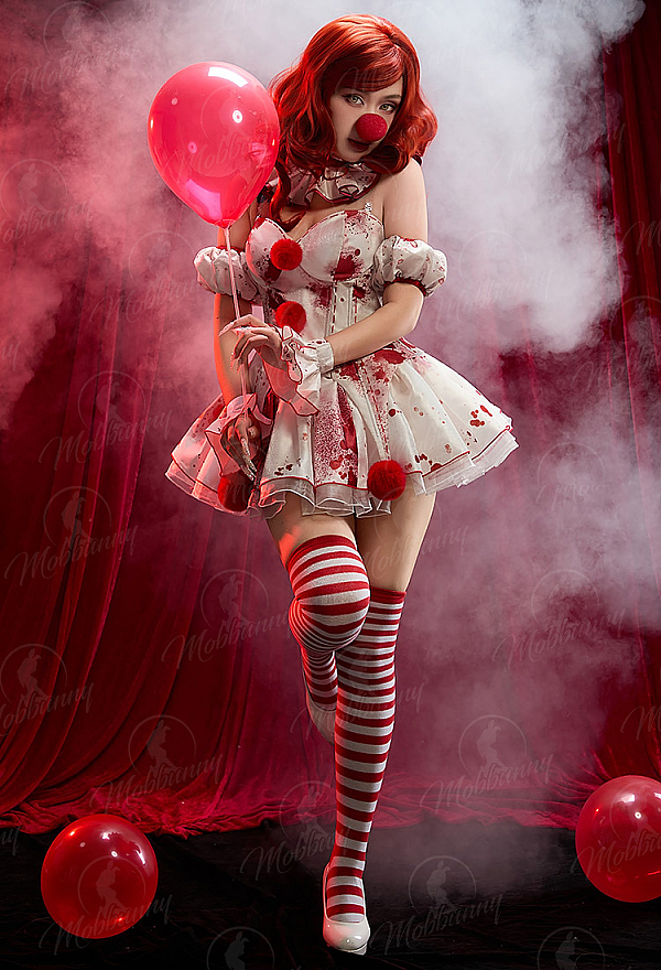 It Derivative Halloween Sexy Costume Set Bloodstain Print Off-shoulder Top and Skirt with Collar It Derivative Halloween Sexy Costume Set Bloodstain Print Off-shoulder Top and Skirt with Collar