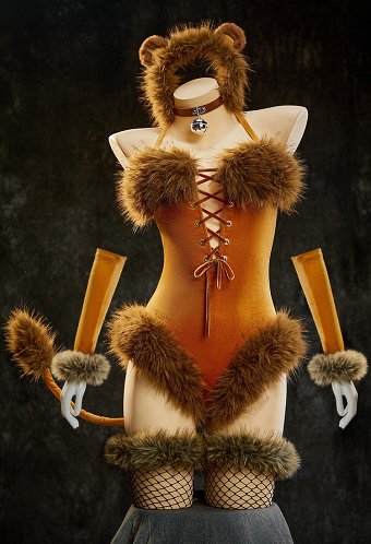 [MobFur] Lion-themed Sexy Outfit Velvet Halter Bodysuit with Tail and Ear Headband