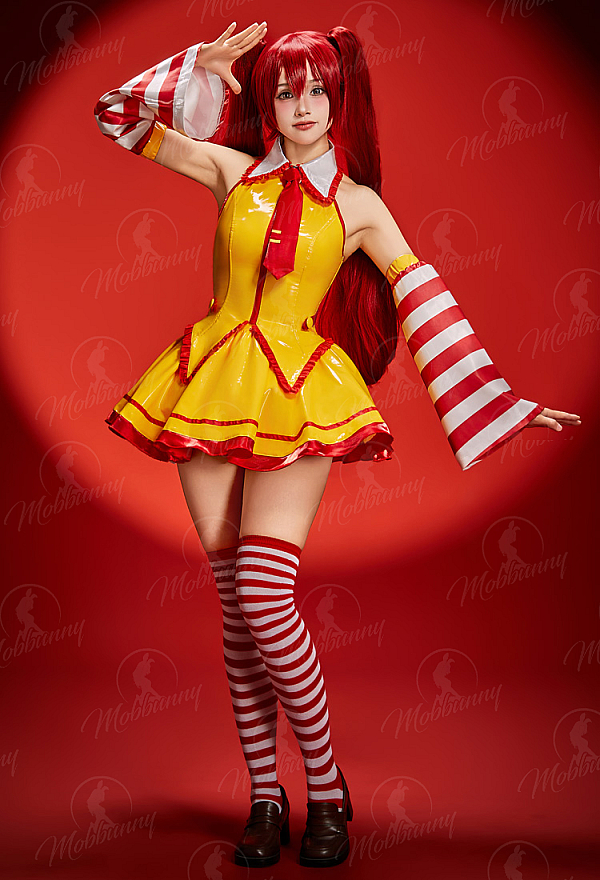 Vocal Derivative Sexy Waitress Uniform Outfit Sleeveless Top and Skirt with Sleeves and Stockings