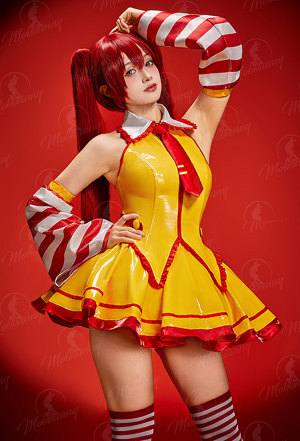 Vocal Derivative Sexy Waitress Uniform Outfit Sleeveless Top and Skirt with Sleeves and Stockings